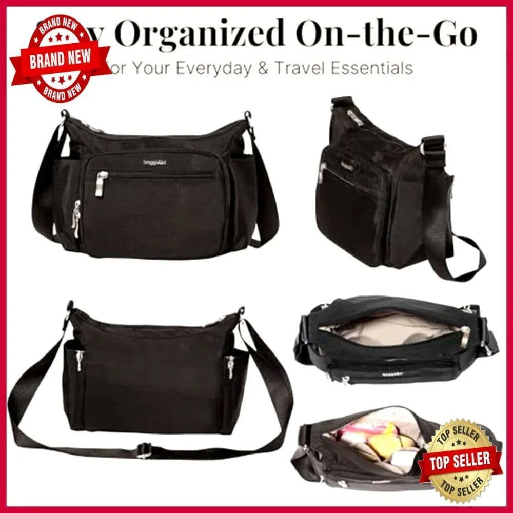 Spacious RFID-Protected Crossbody Hobo Bag with Water Bottle Pockets